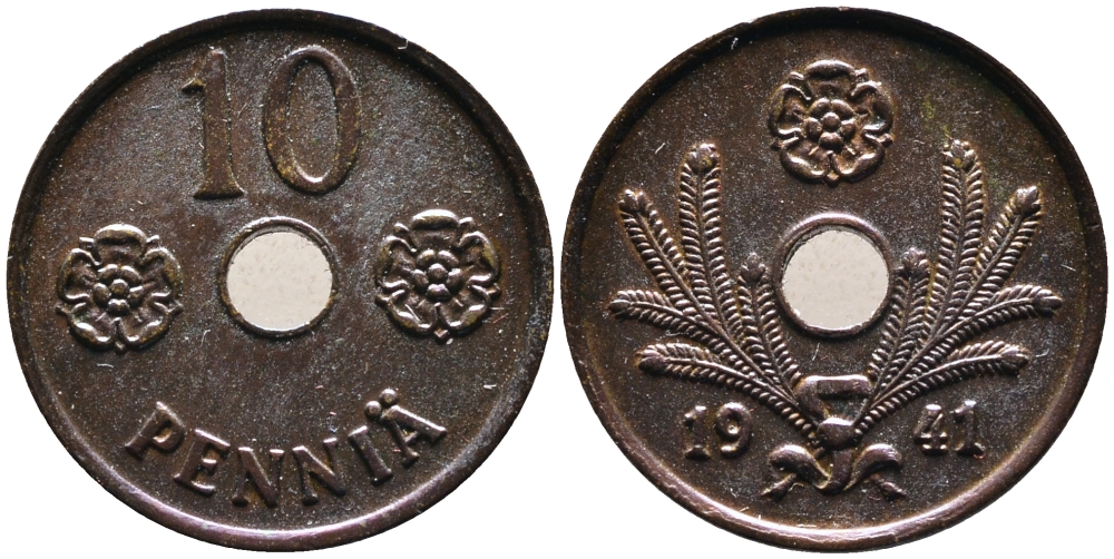 ФИНЛЯНДИЯ 10 ПЕННИ 1941 KM 33.1 медь 4387-436