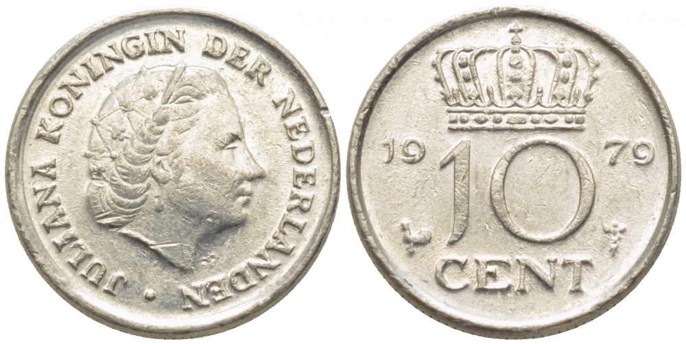 НИДЕРЛАНДЫ 10 ЦЕНТОВ 1979 ЮЛИАНА KM 182 никель 112-352