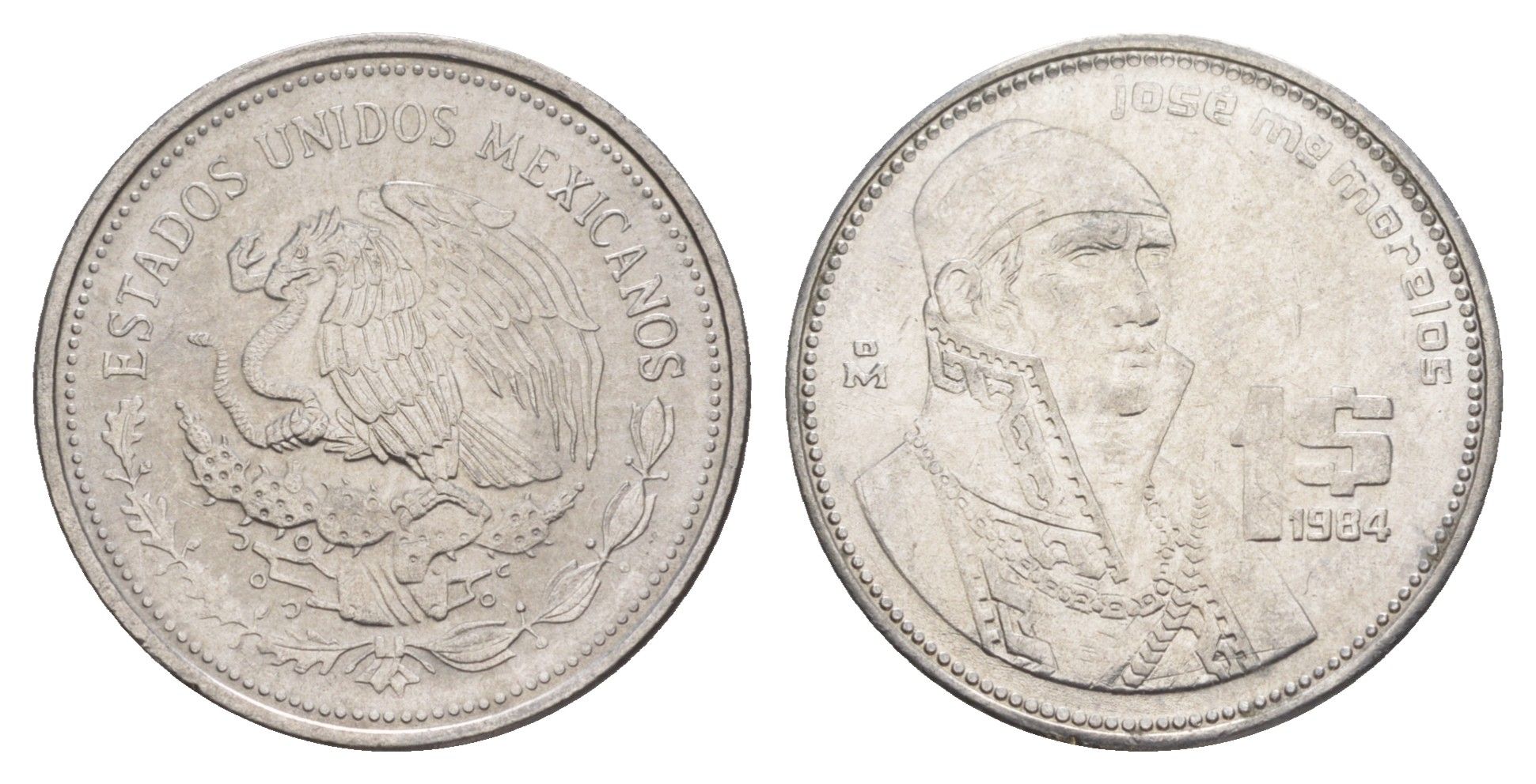 Мексика 1 песо 1984 Mo KM 496 медно-никель UNC 4637-617