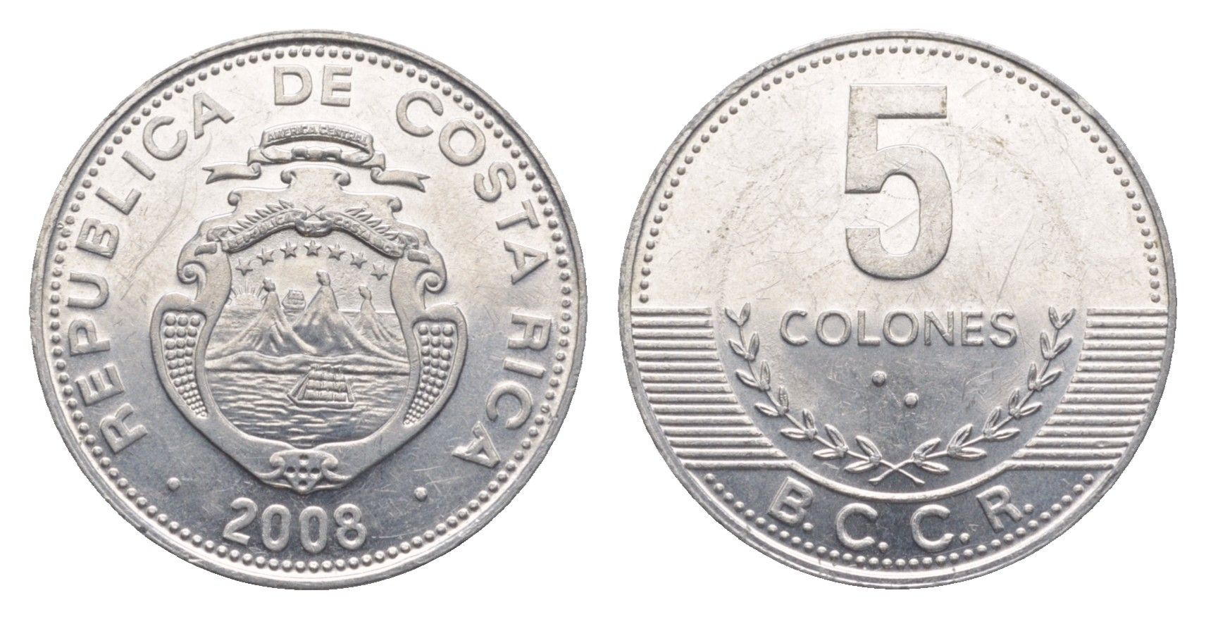 Коста-Рика 5 колонов 2008 KM 227b алюминий UNC 4644-359