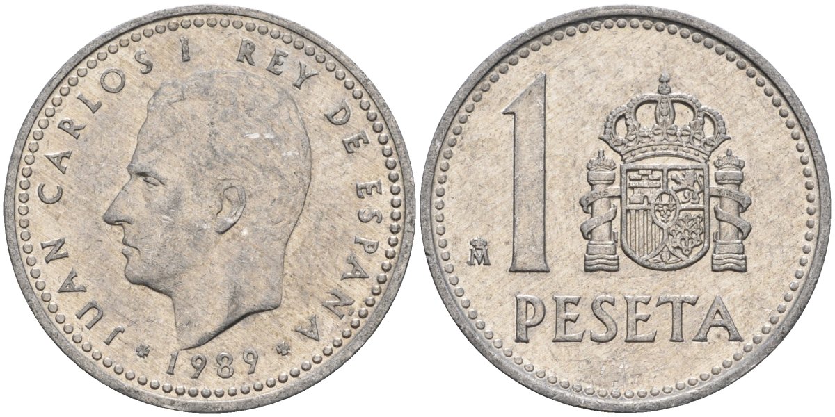 Испания 1 песета 1989 M, Хуан Карлос I (1975-2014) KM 821 алюминий 4448-946