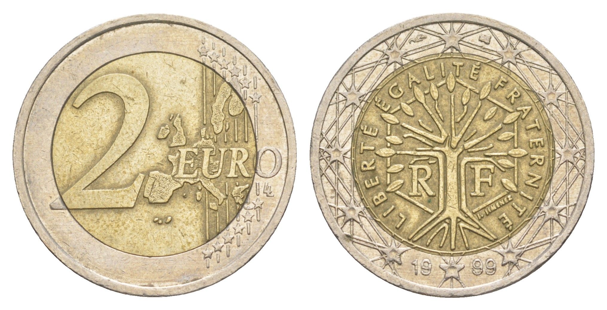 Франция 2 евро 1999 Дерево, символизирующее жизнь, непрерывность и рост KM 1289 биметалл 4629-443