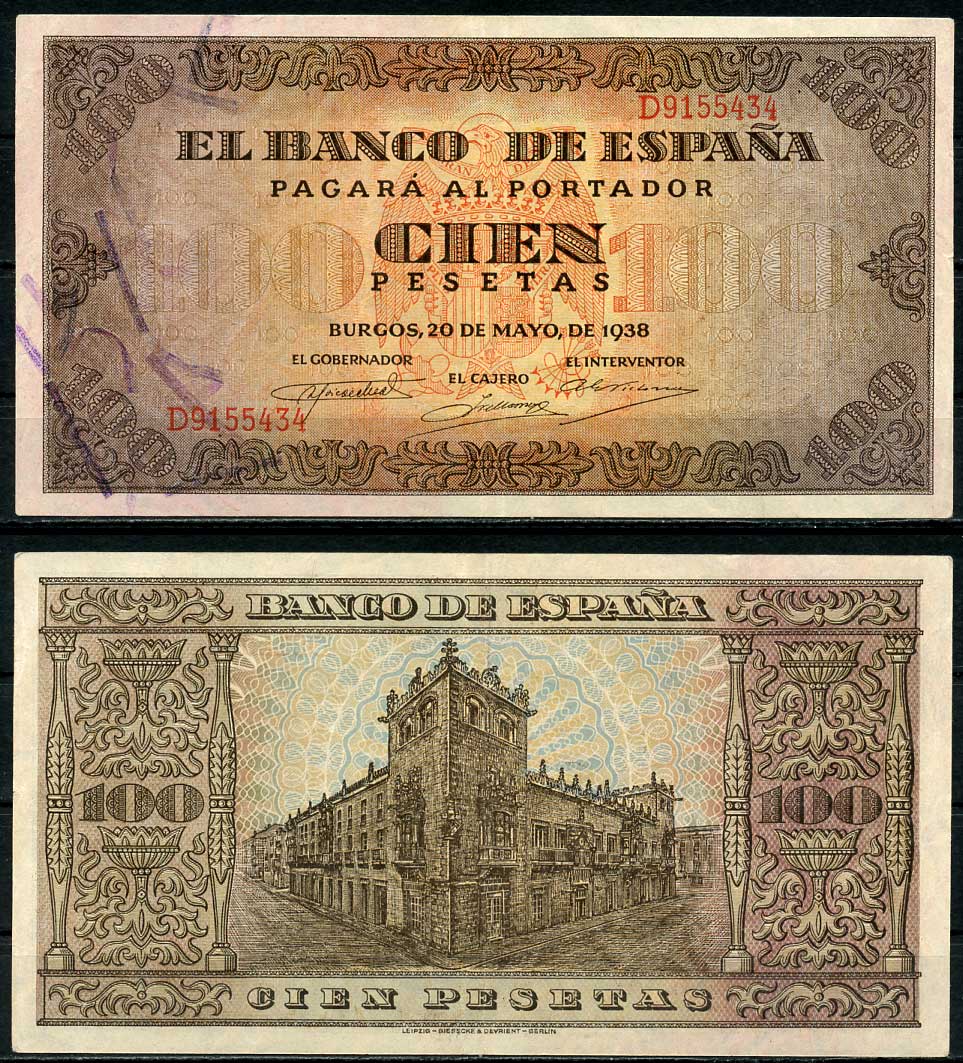 Испания 100 песет 1938 Pick 113 a бумага 00-00