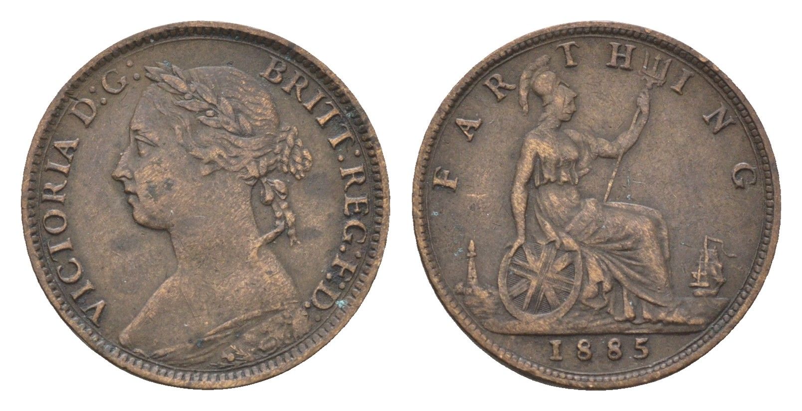 Великобритания 1 фартинг 1885 Виктория (1837-1901) KM 753, Spink 3958 бронза 4664-237