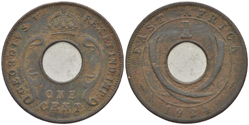 Британская Восточная Африка 1 цент 1924 Георг V (1910-1936) KM 22 бронза 110-815