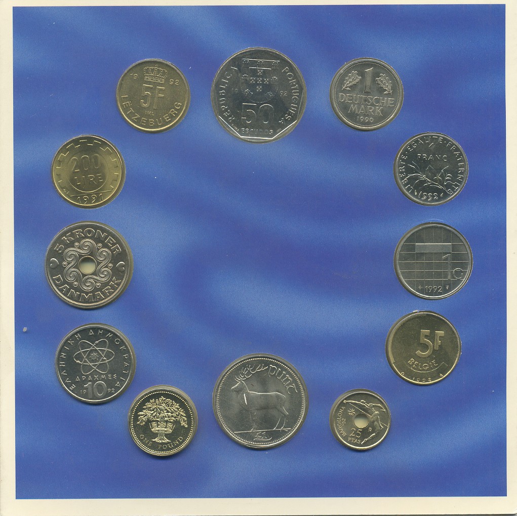 Европа набор из 12 доевровых монет разных стран 1990-1992 в оригинальном буклете UNC 7-4-67
