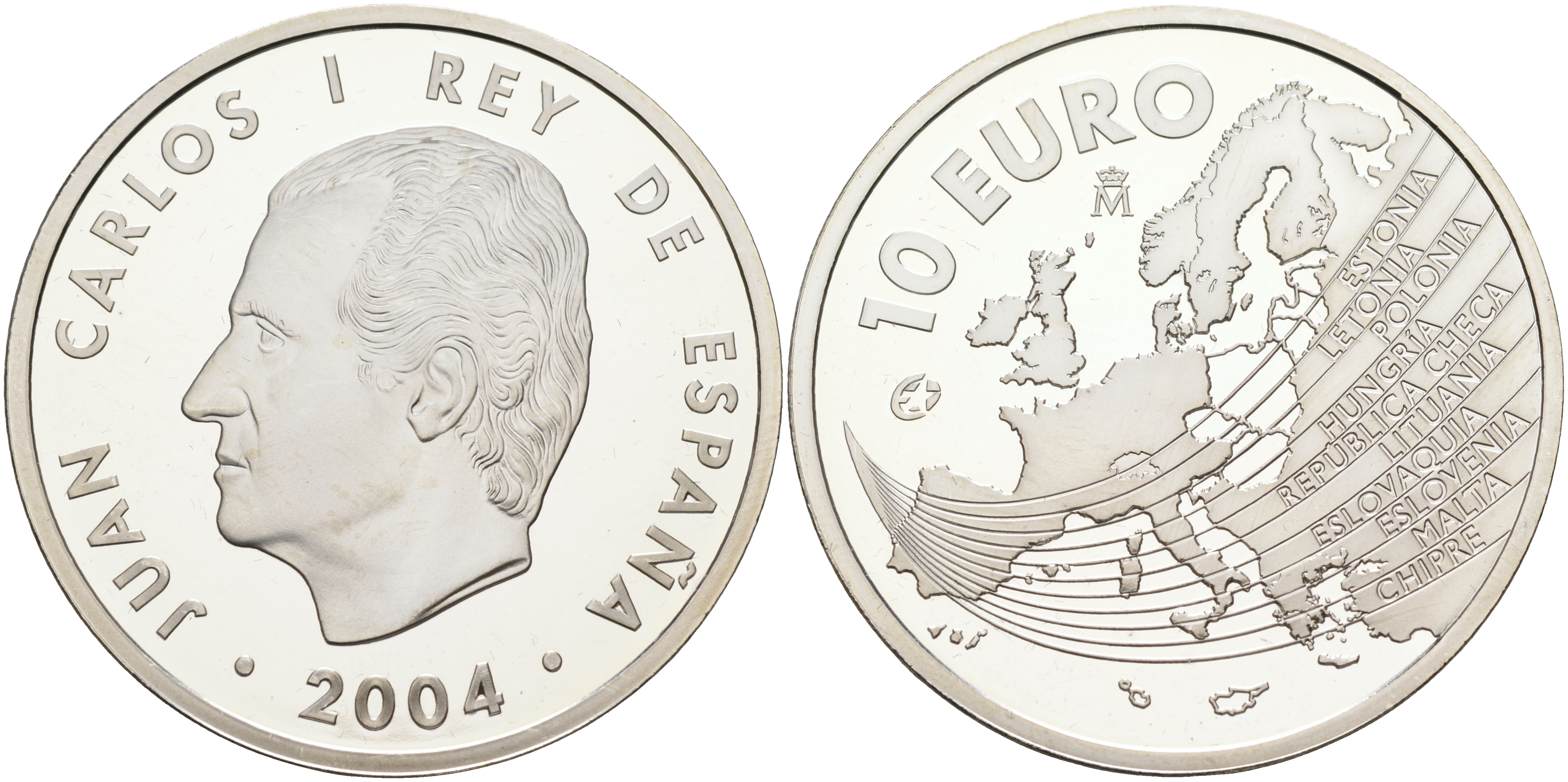 Испания 10 евро 2004 M, расширение Евросоюза, карта Европы KM 1099 серебро PROOF 11-203-25