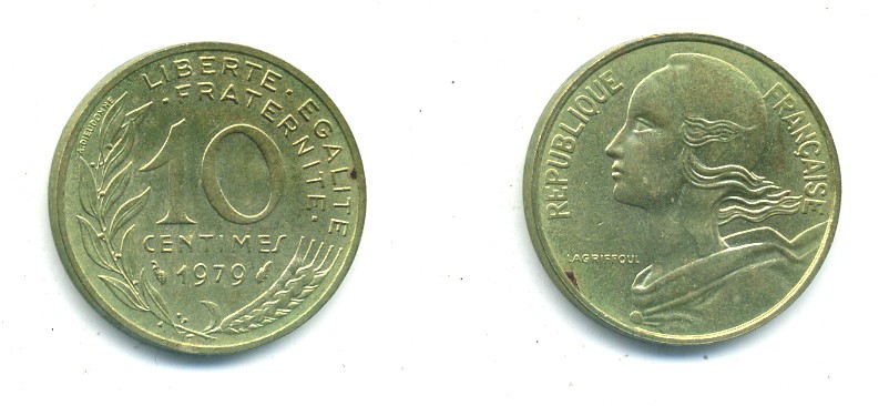 ФРАНЦИЯ 10 САНТИМОВ 1979 ТИП MARIANNE KM 929 медь алюминий никель 84-1626