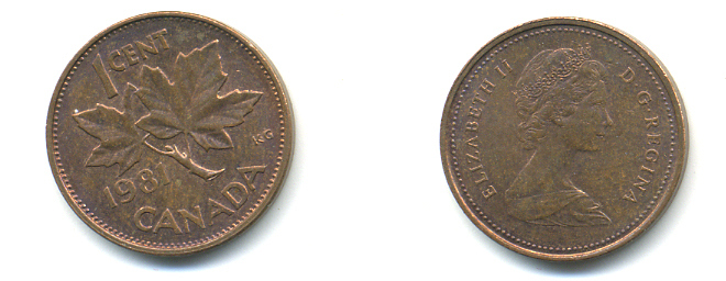 Канада 1 цент 1981 Елизавета II (1952-2022), кленовый лист KM 127 бронза 177-1364