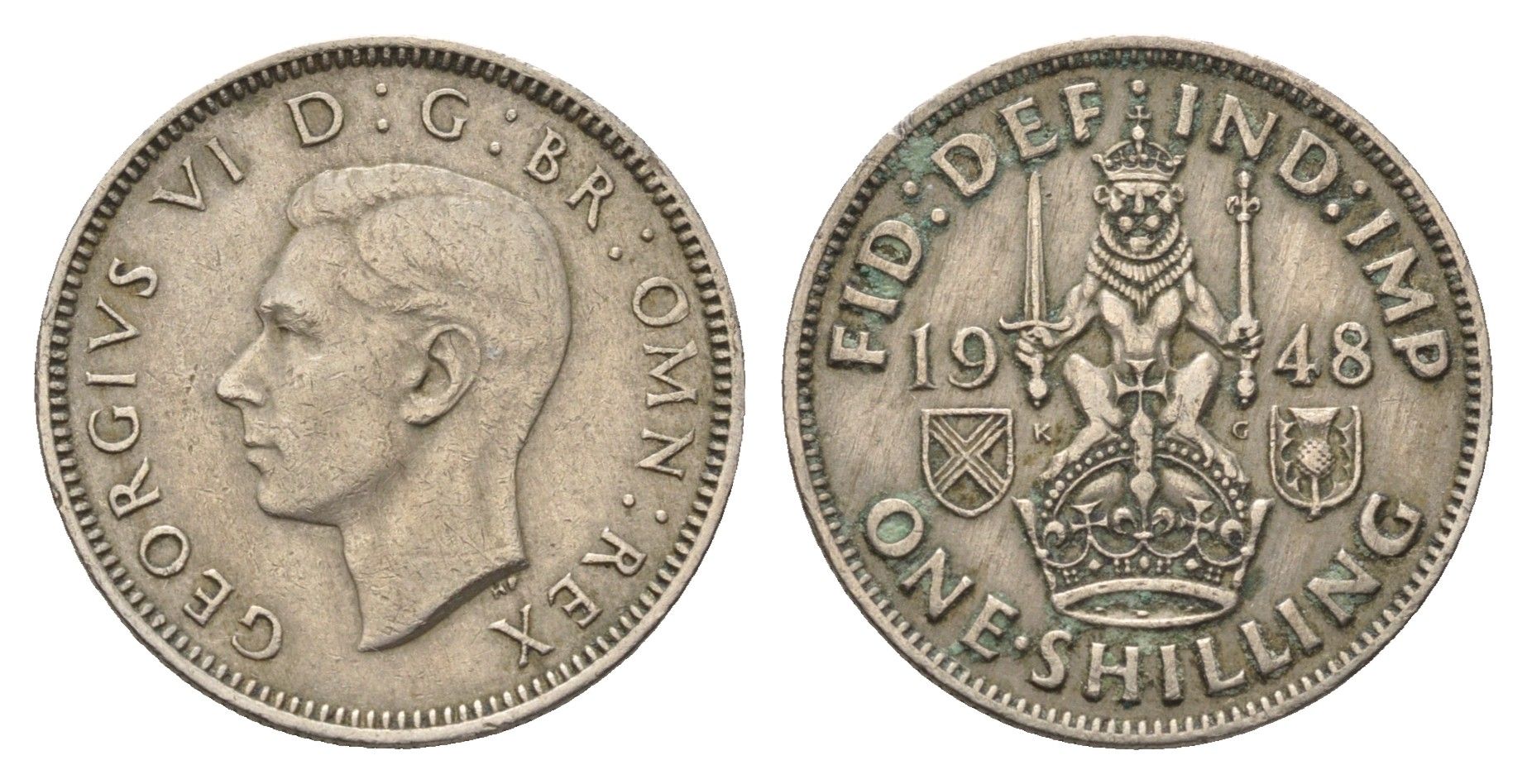 Великобритания 1 шиллинг 1948 Георг VI (1936-1952), Шотландский герб KM 864, Spink 4104 медно-никель 4695-735