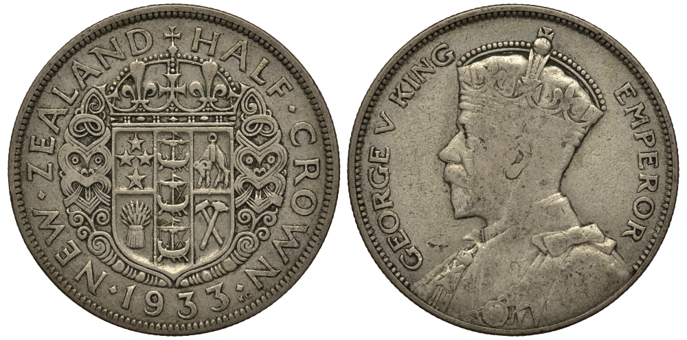 Новая Зеландия 1/2 кроны 1933 Георг V (1910-1936) KM 5 серебро 272-534
