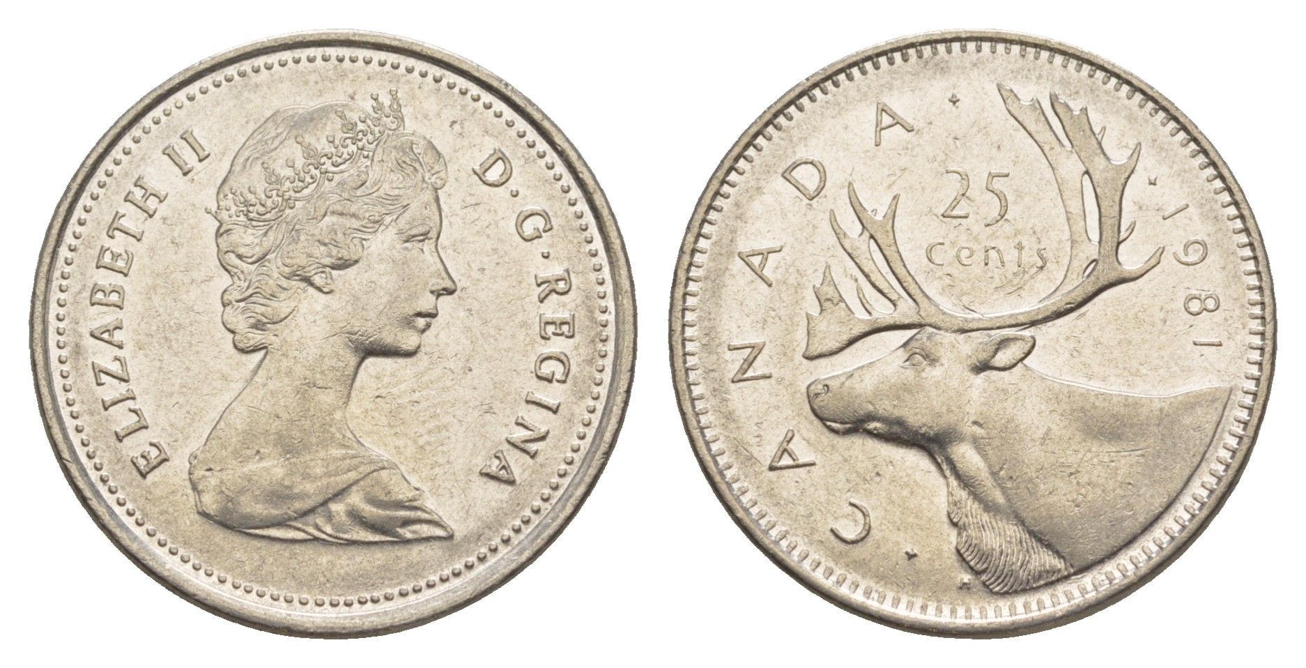 Канада 25 центов 1981 Елизавета II (1952-2022), олень KM 74 никель 4637-831