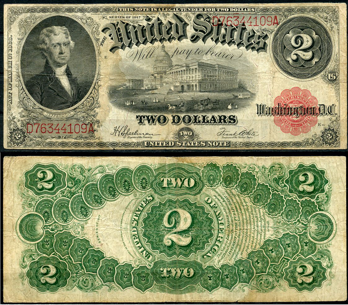 США 2 доллара 1917 Томас Джефферсон, здание Капитолия, Speelman, White Pick 188 (4)  бумага   451-757-1-2