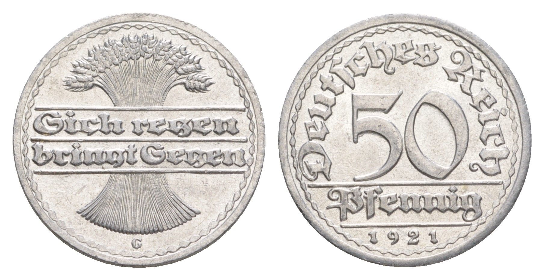 Германия 50 пфеннигов 1921 G KM 27, J. 301 алюминий aUNC 4646-1137