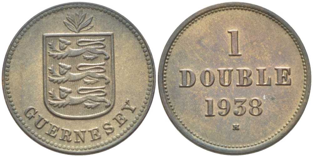 Гернси 1 дабл (дубль) 1938 KM 11 бронза 3851-1023
