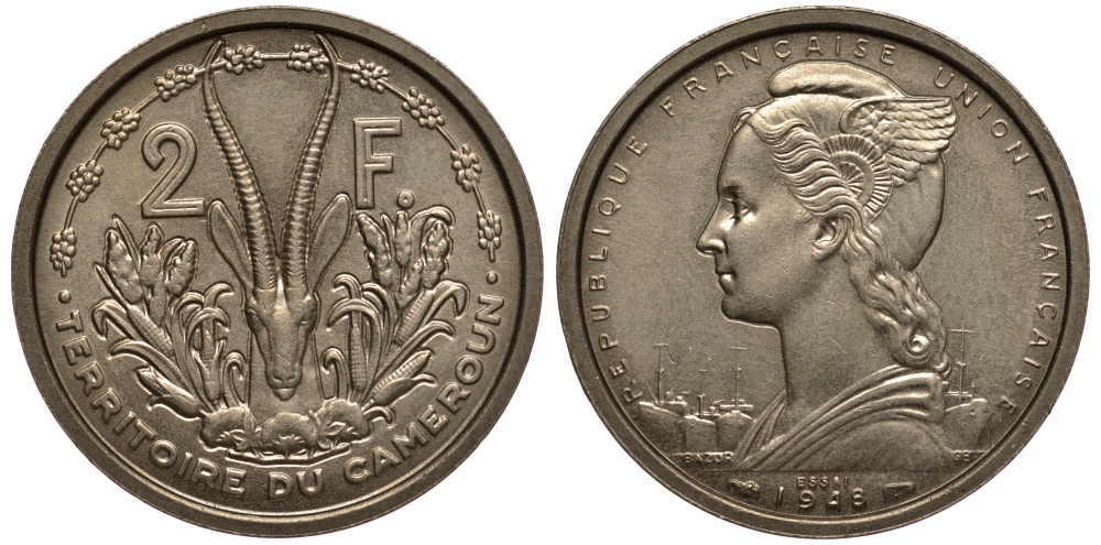 Французская Экваториальная Африка 2 франка 1948 PROBA, ESSAI KM E2 медно-никель UNC 5010-731