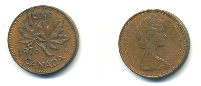 Канада 1 цент 1976 Елизавета II (1952-2022), кленовый лист KM 59.1 бронза 80-735