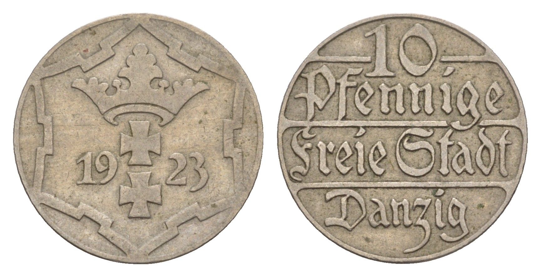 Данциг 10 пфеннигов 1923 год-тип KM 143 медно-никель 4658-829