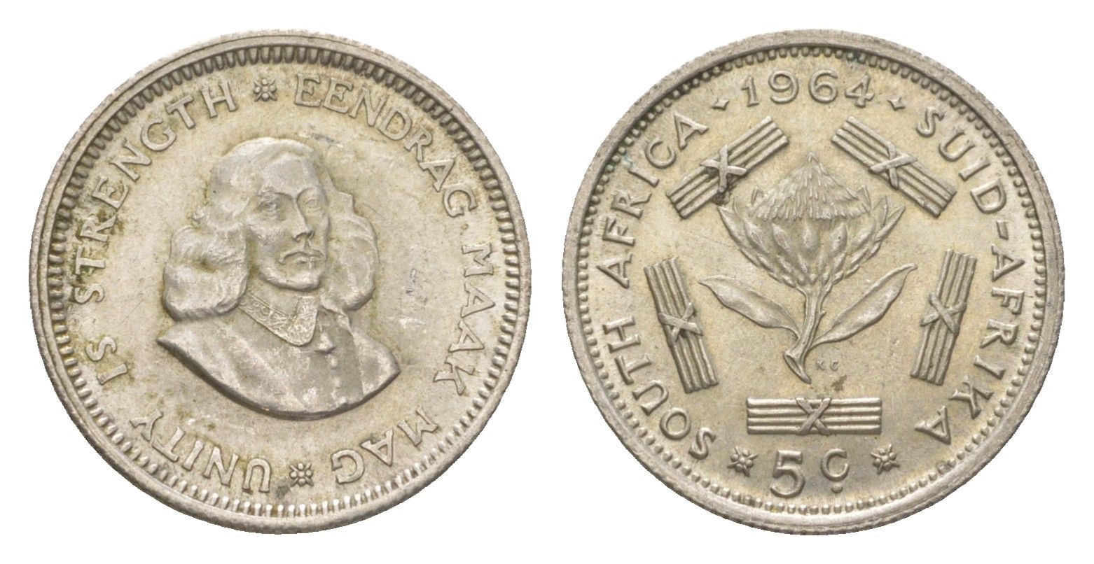 ЮАР 5 центов 1964 KM 59 серебро aUNC 4623-662