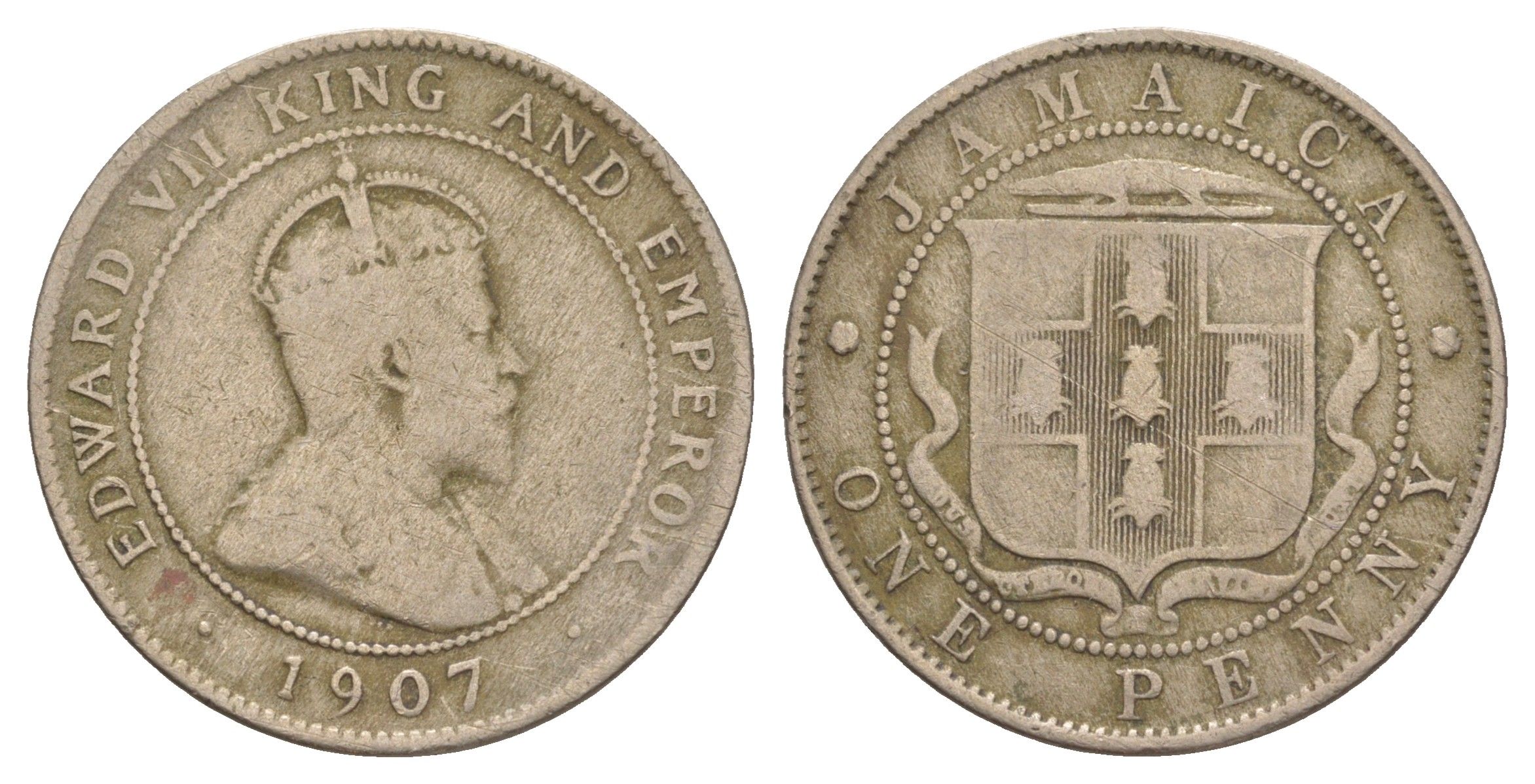Ямайка 1 пенни 1907 Эдуард VII (1901-1910) KM 23 медно-никель 4641-852