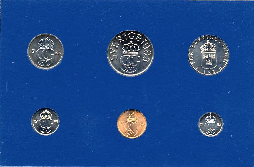 Швеция набор монетного двора из 6 монет 1983 в картоне, Карл XVI Густав (1973- ) KM MS27 UNC 7-5-7-240