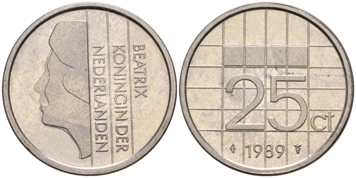 Нидерланды 25 центов 1989 Беатрикс (1980-2013) KM 204 никель UNC 4588-913
