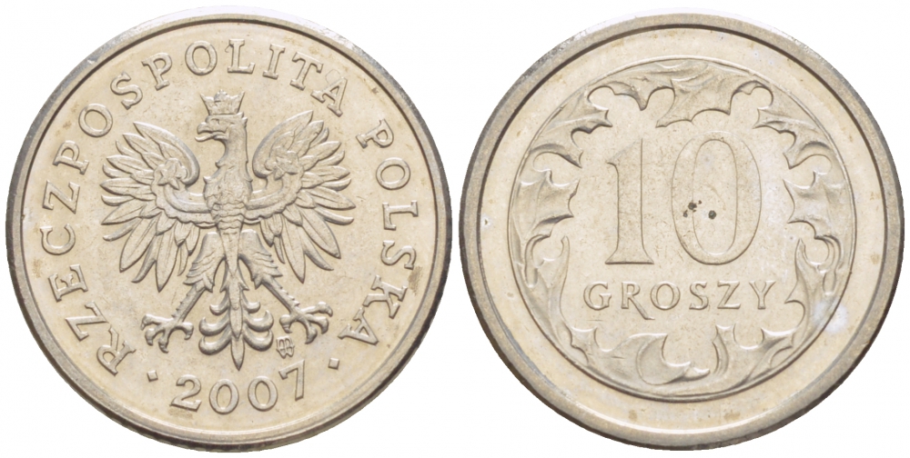 ПОЛЬША 10 ГРОШЕЙ 2007 MW KM 279 медно-никель UNC 4516-1223