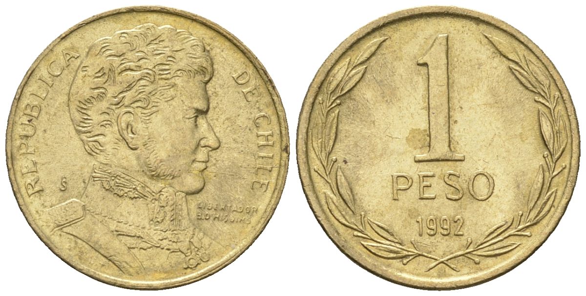 Чили 1 песо 1992 So KM 216 алюминиевая бронза UNC 4588-828