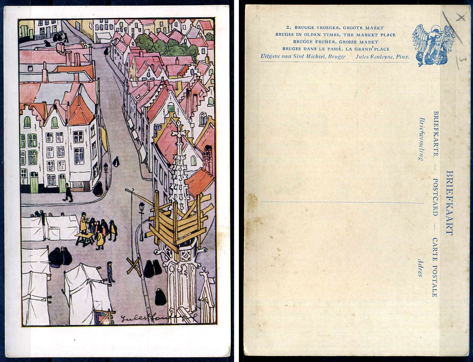 Бельгия briefkaart - открытка Брюгге в прошлом, большой рынок 2193-77