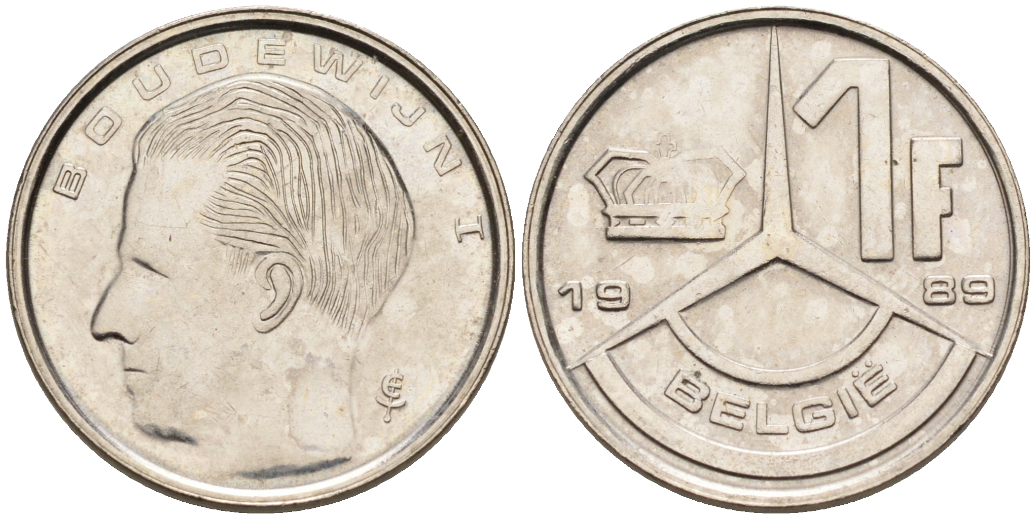 Бельгия 1 франк 1989 Belgie KM 171 железо плакированное никелем    4189-113