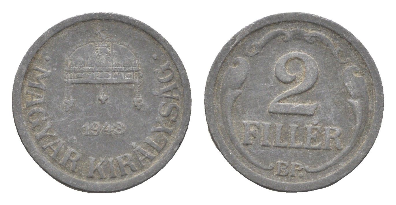 Венгрия 2 филлера 1943 BP KM 519 цинк 4665-551