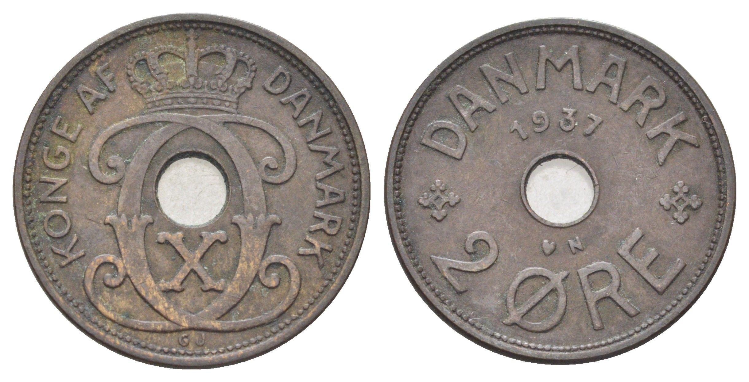 Дания 2 эре 1937 N, Кристиан X (1912-1947) KM 827 бронза 4701-852