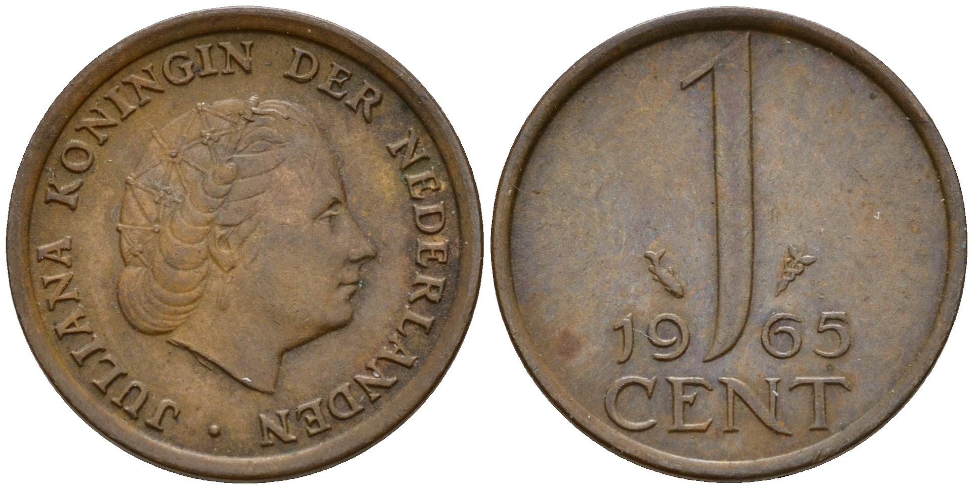 Нидерланды 1 цент 1965 Юлиана (1949-1980) KM 180 бронза    4598-239