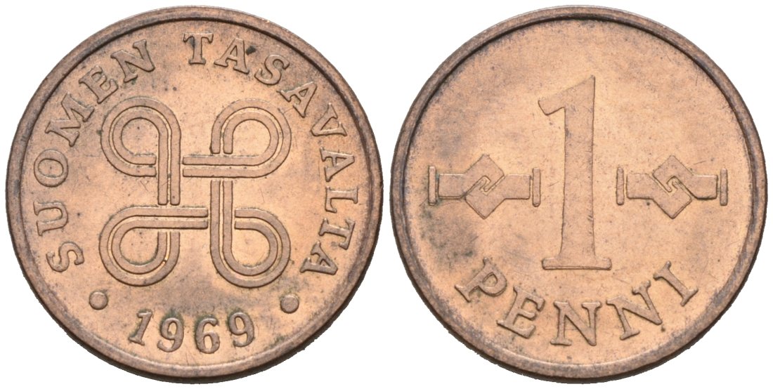 Финляндия 1 пенни 1969 KM 44 медь 4564-855