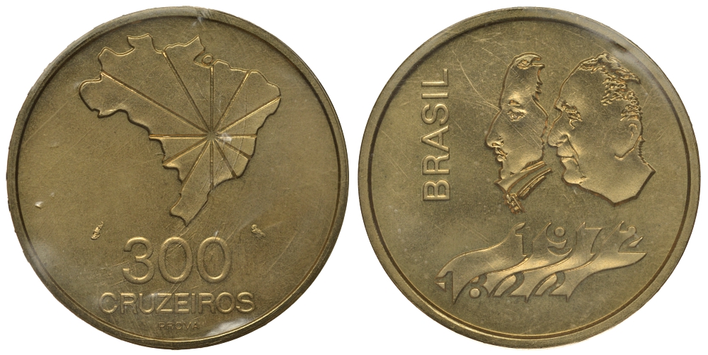 Бразилия 300 крузейро 1972 независимость, пробная / проба запайка KM Pr7 UNC 00-805-05