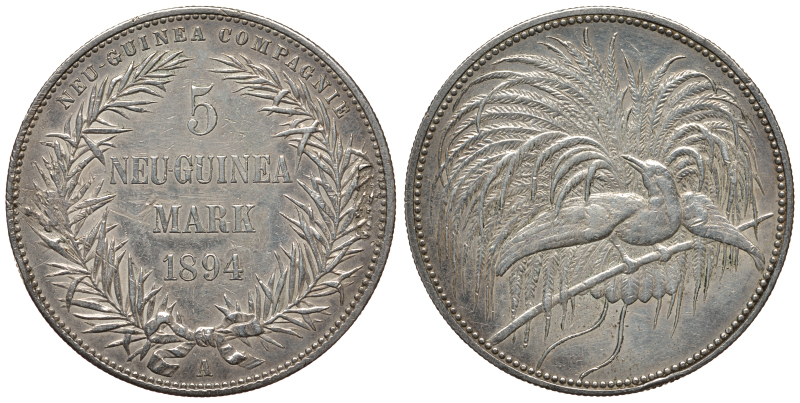 Германская Новая Гвинея 5 марок 1894 J. 707, KM 7 серебро 00-000-00
