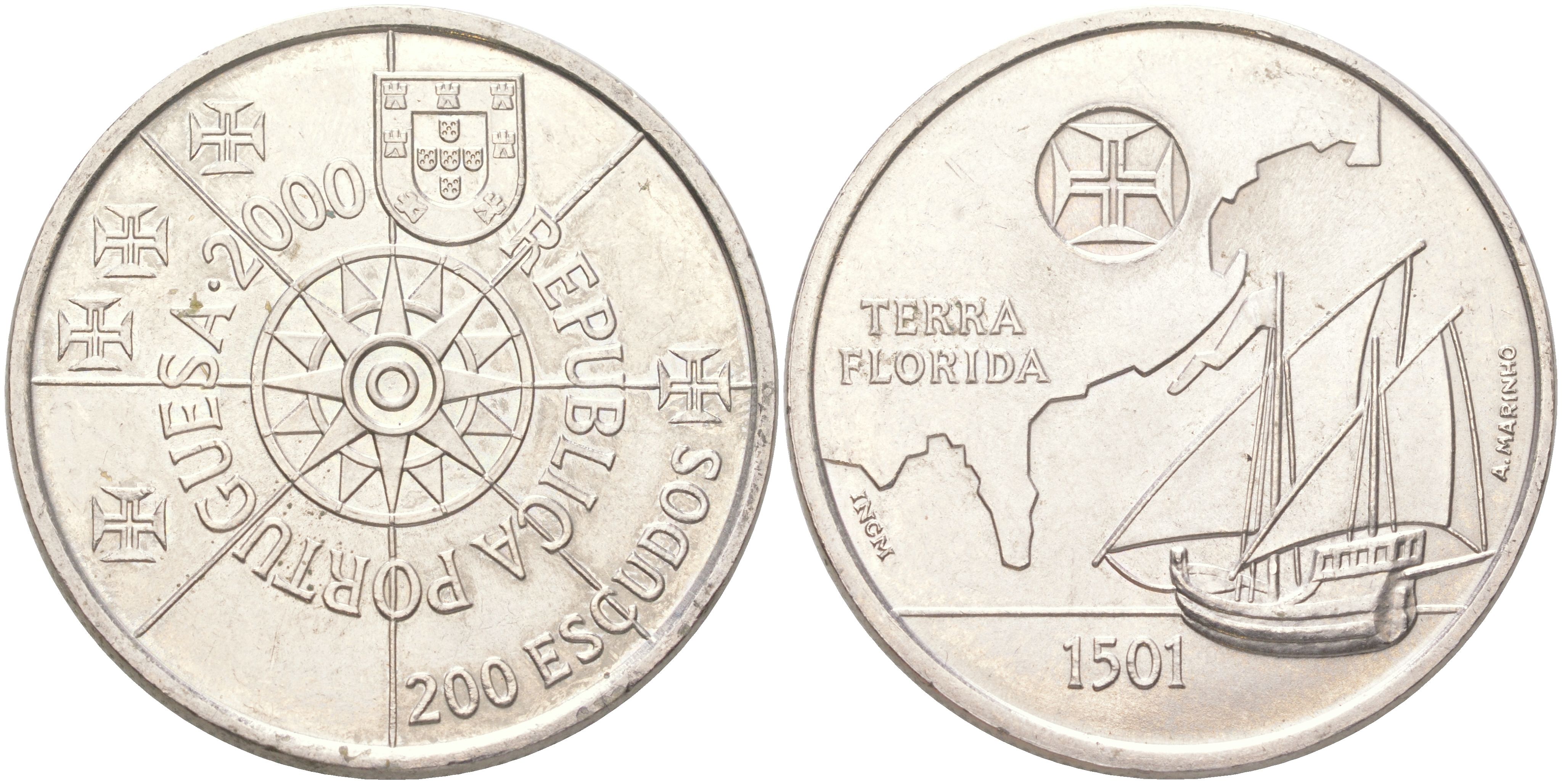 Португалия 200 эскудо 2000 Флорида KM 730 медно-никель UNC 1088-7-51