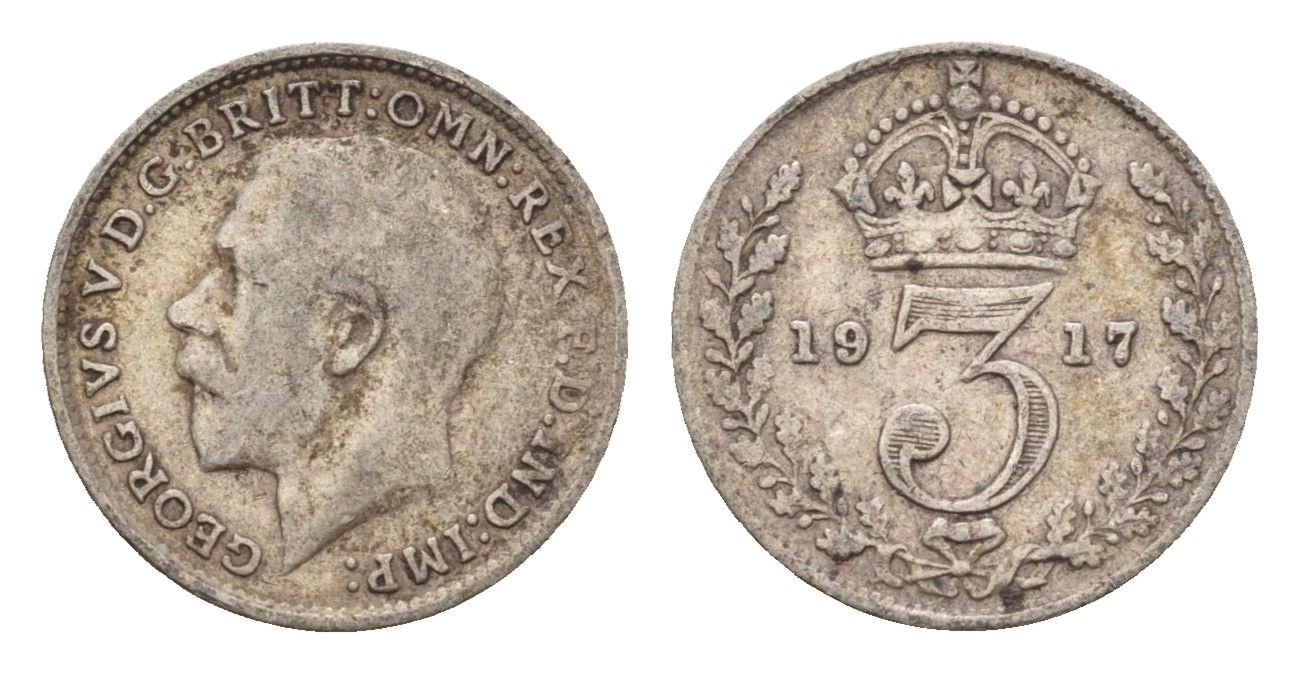 Великобритания 3 пенса 1917 Георг V (1910-1936) KM 813, Spink 4015 серебро 4644-218