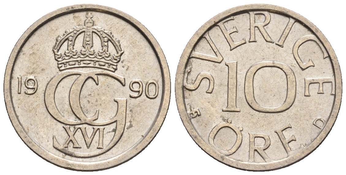 Швеция 10 эре 1990 Карл XVI Густав (1973- ) KM 850 медно-никель 4609-968