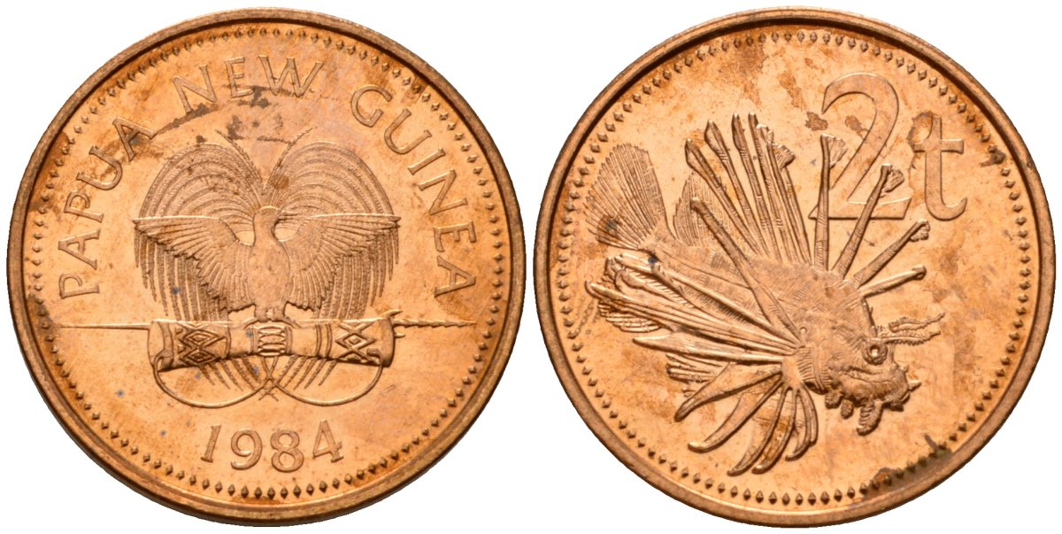 Папуа-Новая Гвинея 2 тойя 1984 Елизавета II (1953-) KM 2 бронза 4573-555