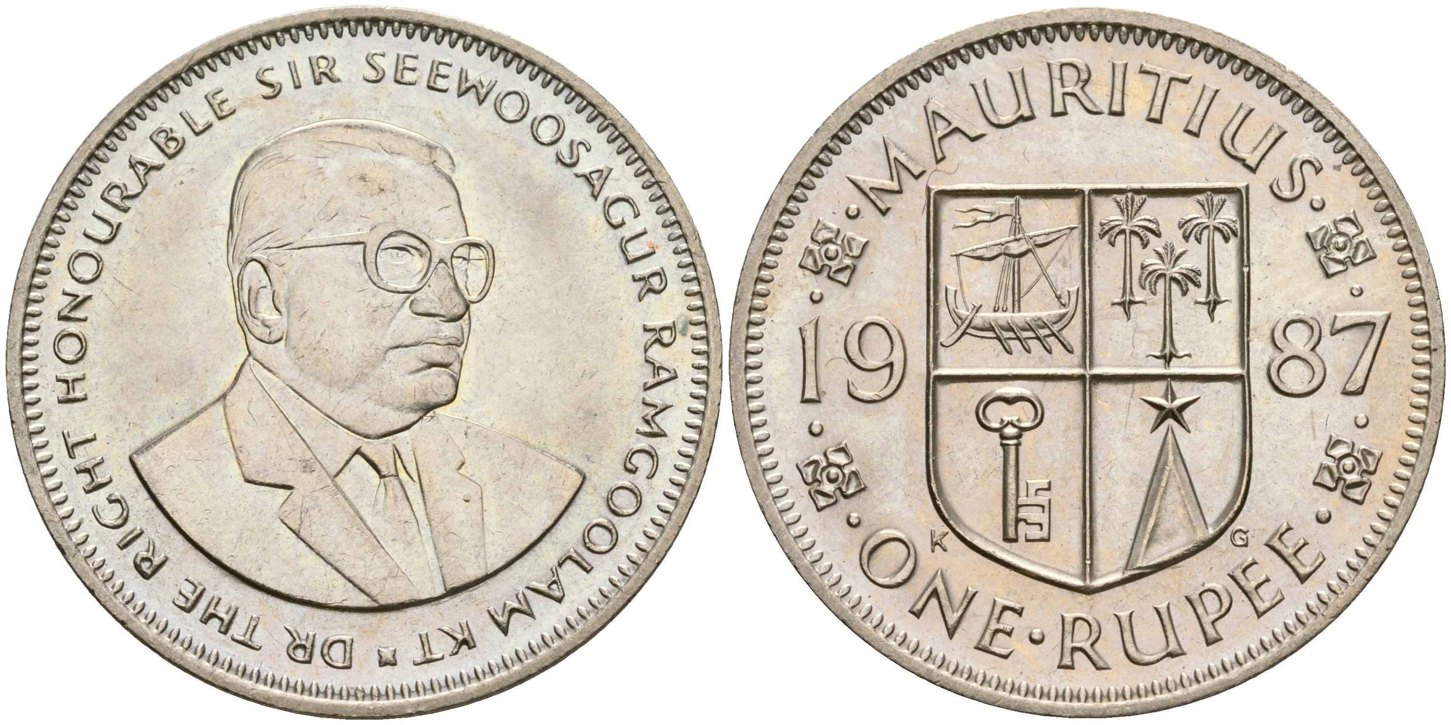 Маврикий 1 рупия 1987 Сивусагур Рамгулам KM 55 медно-никель 87-454