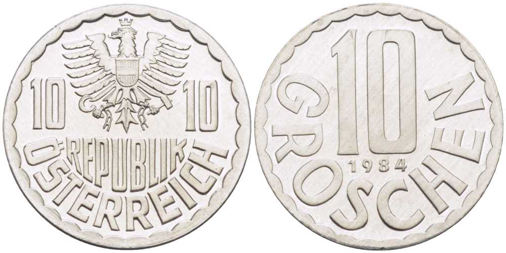 АВСТРИЯ 10 ГРОШЕЙ 1984 KM 2878 алюминий PROOF 211-1156