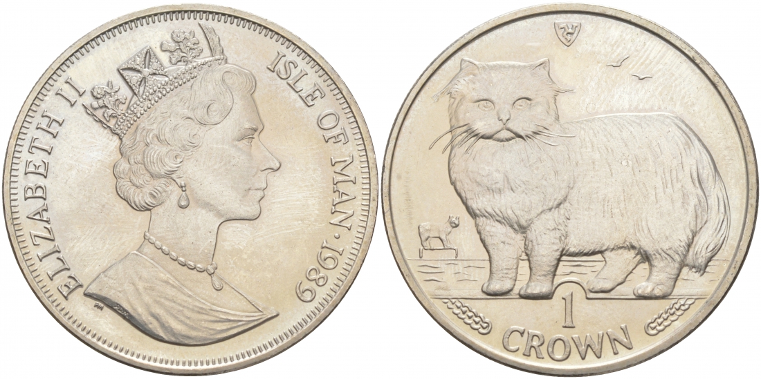 Остров Мэн 1 крона 1989 персидская кошка КМ 250 медно-никель UNC 73-735