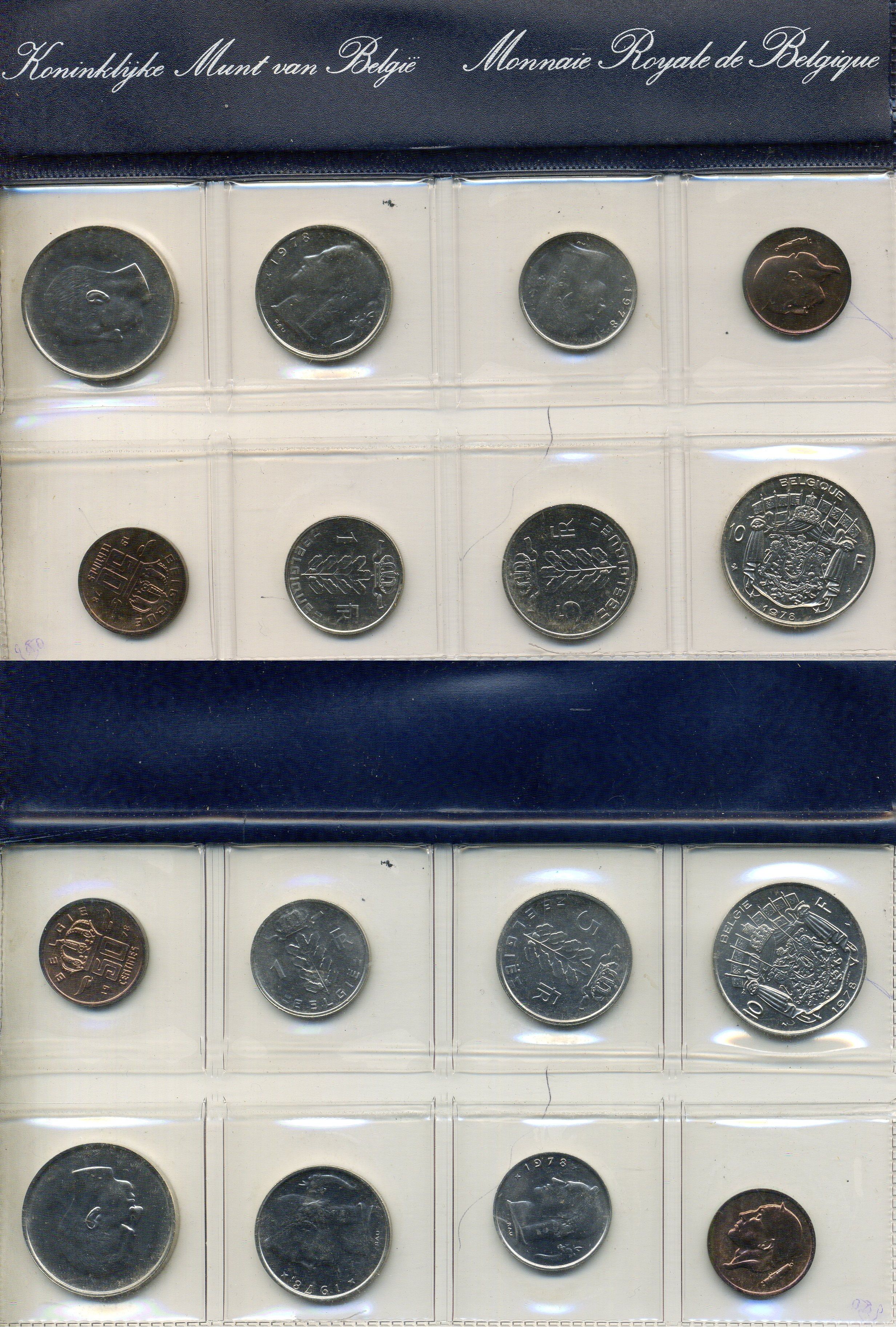 Бельгия набор из 8 монет (50 сантимов; 1, 5 и 10 франков) 1978 Belgie - Belgique, в оригинальном буклете мондвора KM SS14 (134.1, 135.1, 142.1, 143.1, 148.1, 149.1, 155.1 и 156.1) UNC 8-2-05-87
