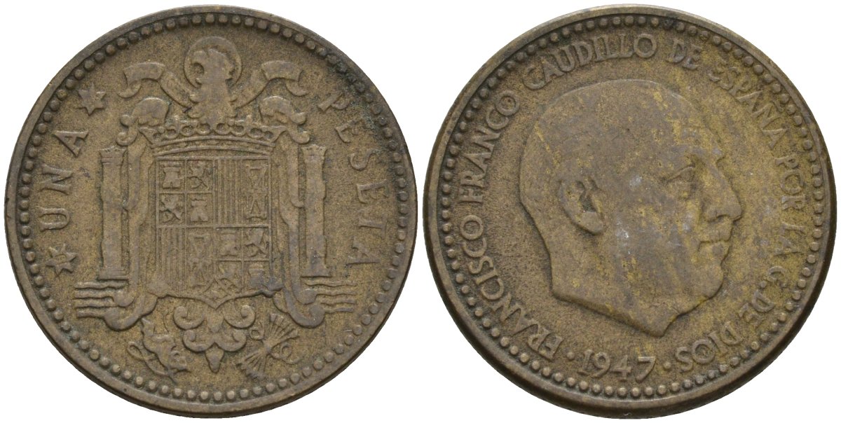 Испания 1 песета 1947 (54) Франсиско Франко (1939-1975) KM 775 алюминиевая бронза 4448-1016
