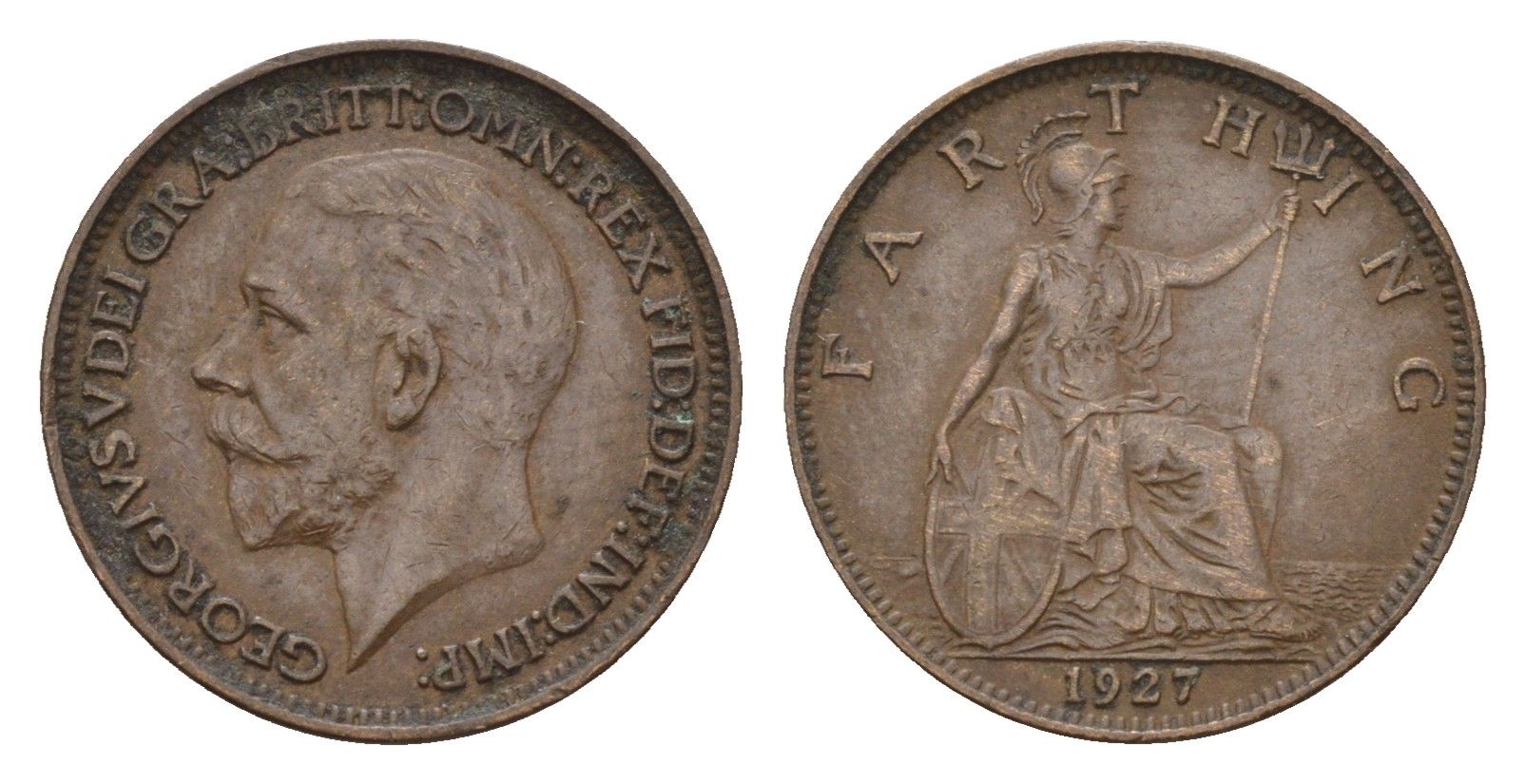 Великобритания 1 фартинг 1927 Георг V (1910-1936) KM 825, Spink 4061 бронза 4674-768