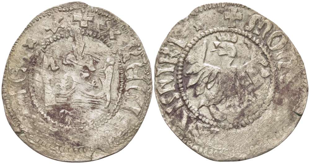 Польша 1/2 гроша (полугрош) 1445-1492 Казимир IV династия Ягеллонов (1442-1495), вес 1,55 гр. Gum. v451 серебро 1517-523
