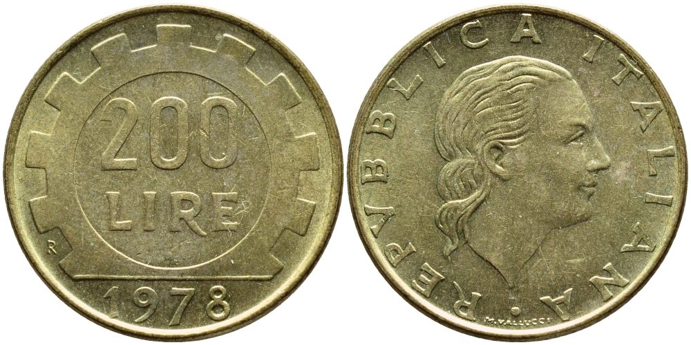 Италия 200 лир 1978 R, шестерня KM 105 алюминиевая бронза 4395-534