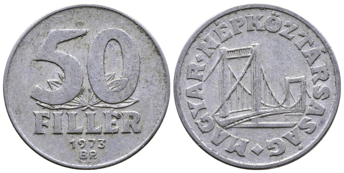 Венгрия 50 филлеров 1973 BP мост Елизаветы в Будапеште KM 574 алюминий 54-1953