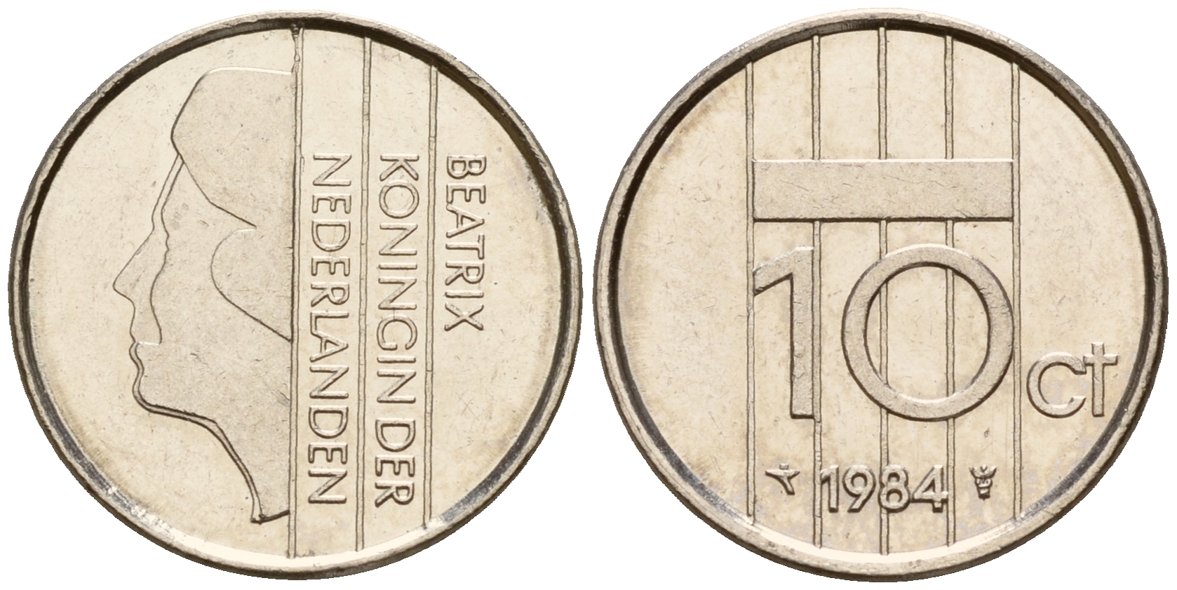 Нидерланды 10 центов 1984 Беатрикс (1980-2013) KM 203 никель    4598-357